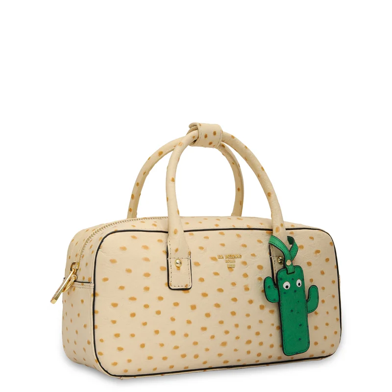 Da Milano Small Ostrich Leather Satchel - Vanilla